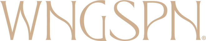 The inline WNGSPN logo in a warm cream tone. The logo is elegant and feminine with small serifs and curved diagonal lines.