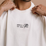 Close-up embroidery detail of the "It'll Fit" relaxed fit T-shirt by WNGSPN, highlighting clean, minimalist embroidery.